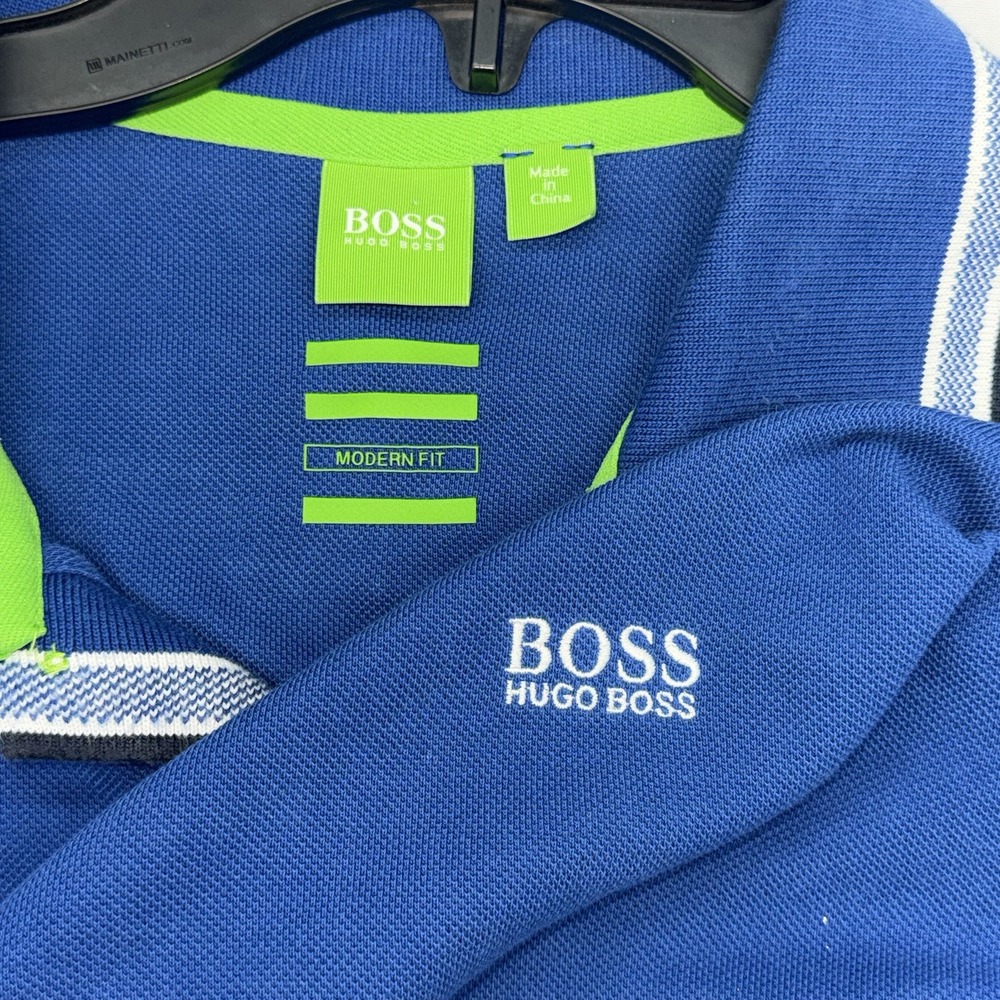 Hugo Boss Polo Shirt Mens XL Blue Modern Fit Tipped Collar Pique Short Sleeve - Picture 3 of 9